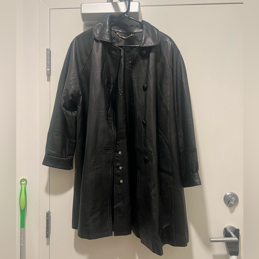 Black Leather Jacket with Gold Chain Detail